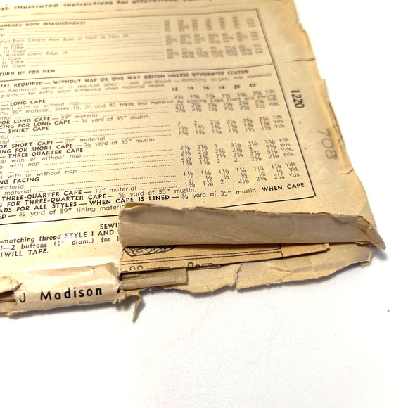 Simplicity Vintage 1944 Pattern #1220 Women's Cape Size 16 HTF - Picture 8 of 9